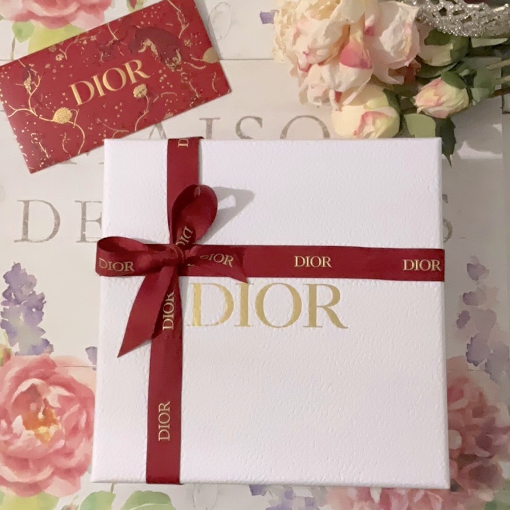 Brand New! DIOR Red White & Gold Medium Gift Box/Tissue/Envelope & Ribbon! 🎁